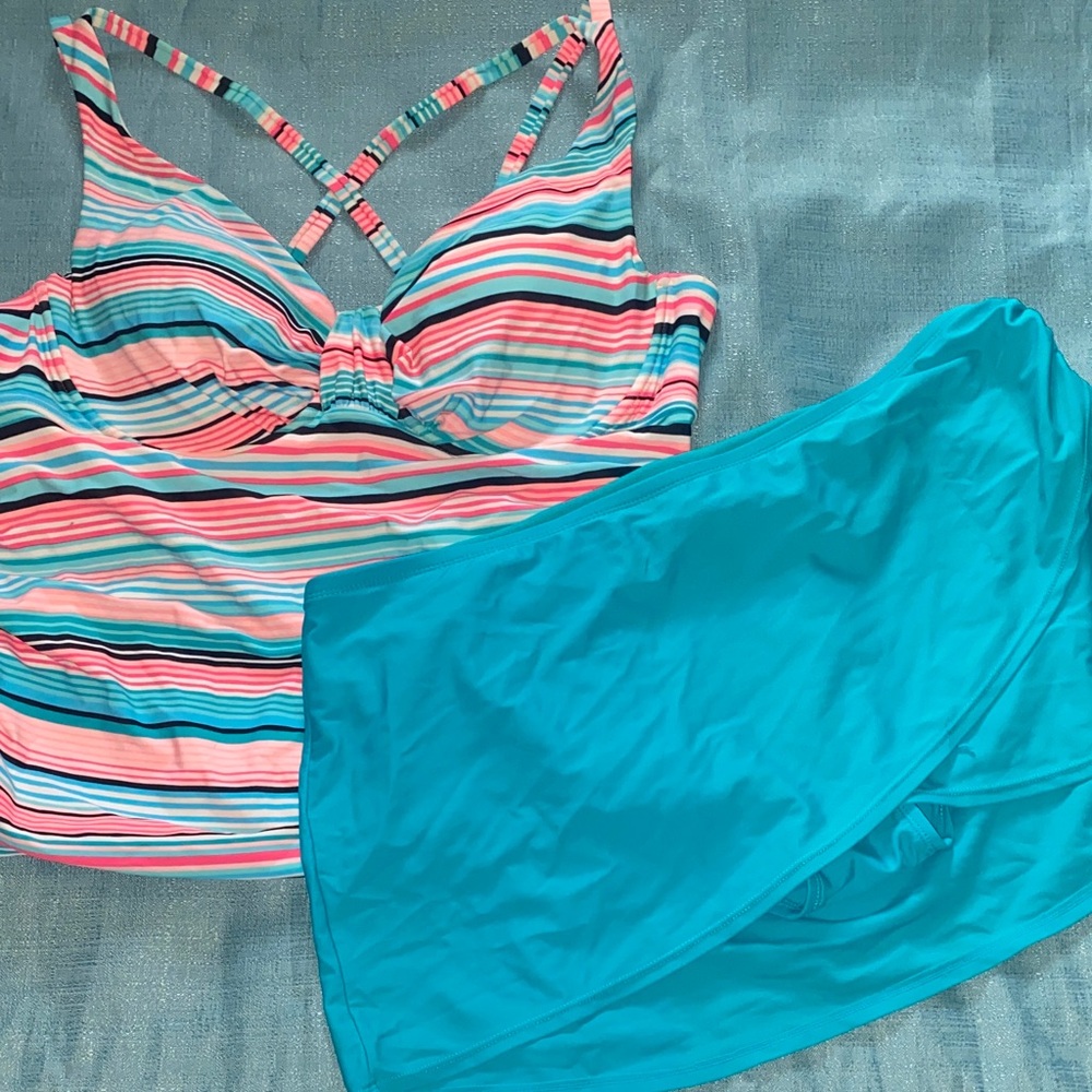Catalina Multicolor Striped Bikini with Teal Bottom